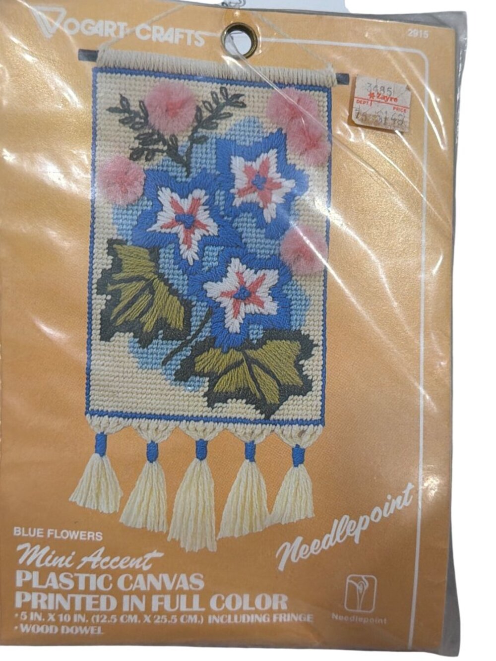 Mini Accent Needlepoint Kit Blue Flowers Plastic Canvas 5x10 Inches Includes Yar